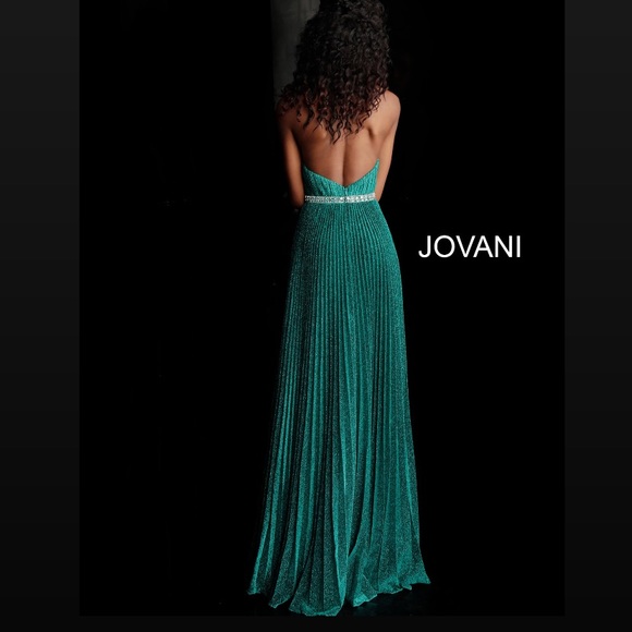 Jovani Green Shimmer Halter Neck Dress - Picture 2 of 4